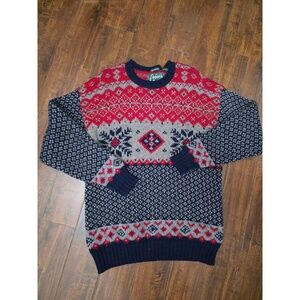 Roots Outdoors Canadian 100% Wool Mens Medium‎ Fair Isle Crew Neck Sweater